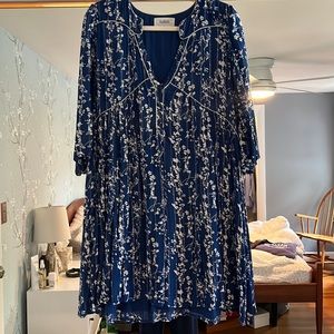 ba&sh Navy Blue Floral Mini Dress with White Print